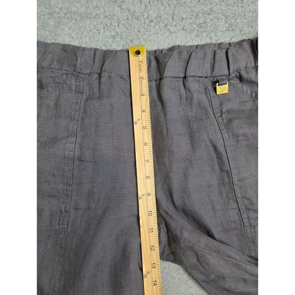 Ellen Tracy Linen Convertible Pants Womens Cropped Straight M Gray Elastic Waist